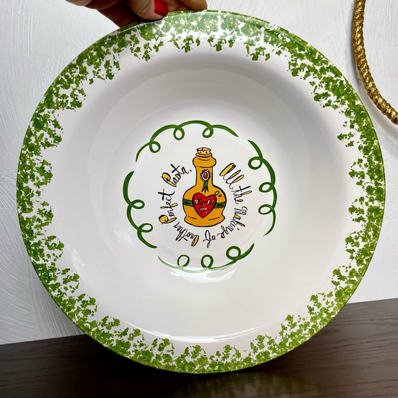 Bath & Body Works Green Spongeware ceramic XL pasta dish bowl/candle holder - Picture 1 of 14